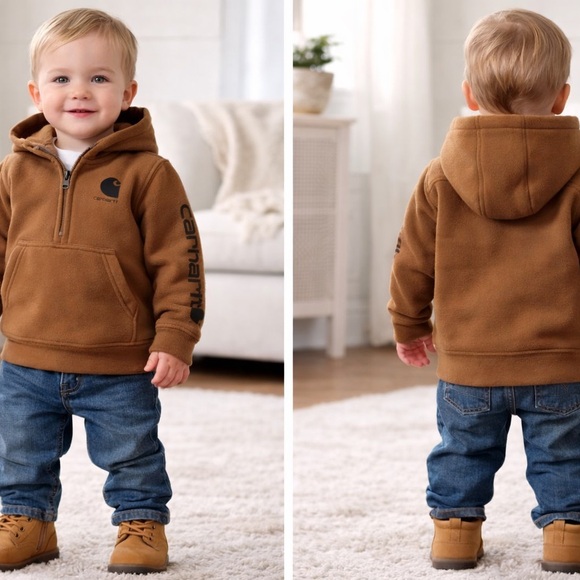 Carhartt Other - Carhartt Toddler Brown Fleece Hoodie Half Zip Kangaroo Pocket Size 3T